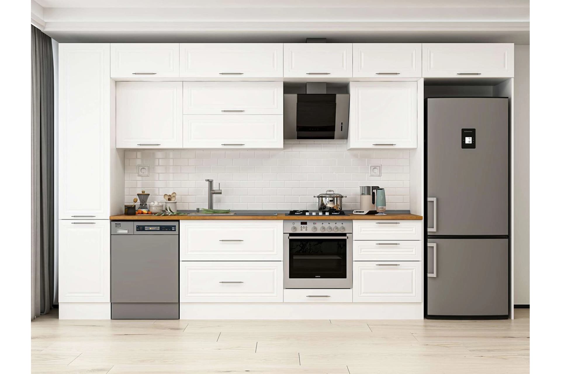 ALVİNKA 395X240 CM KLASİK MEBRAN MUTFAK DOLABI, MBB E90B45S60 2 MEBRAN BEYAZ SUNTALAM