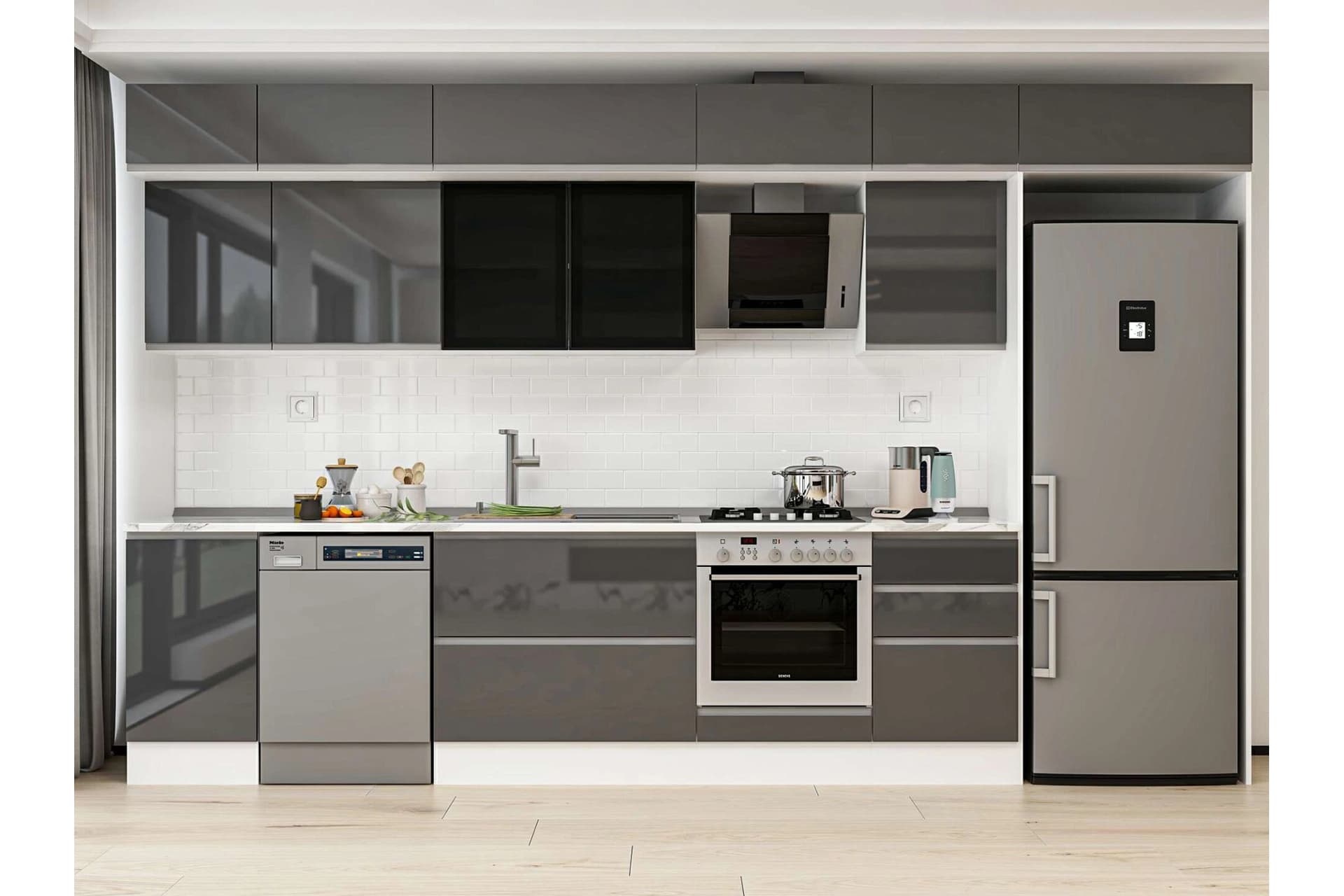 ALVİNKA 375X240 CM MUTFAK DOLABI, MB E80S45S50 3 ANTRASİT SUNTALAM
