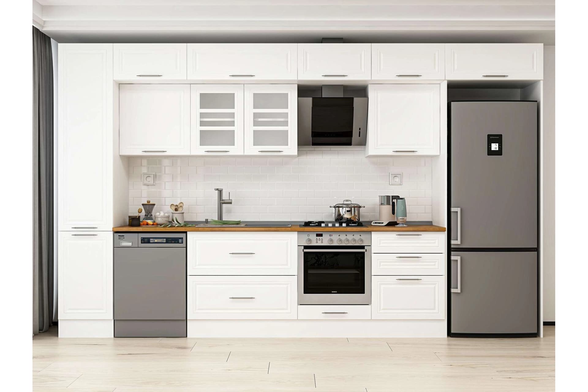 ALVİNKA 395X240 CM KLASİK MEBRAN MUTFAK DOLABI, MBB E90B45S60 3 MEBRAN BEYAZ SUNTALAM