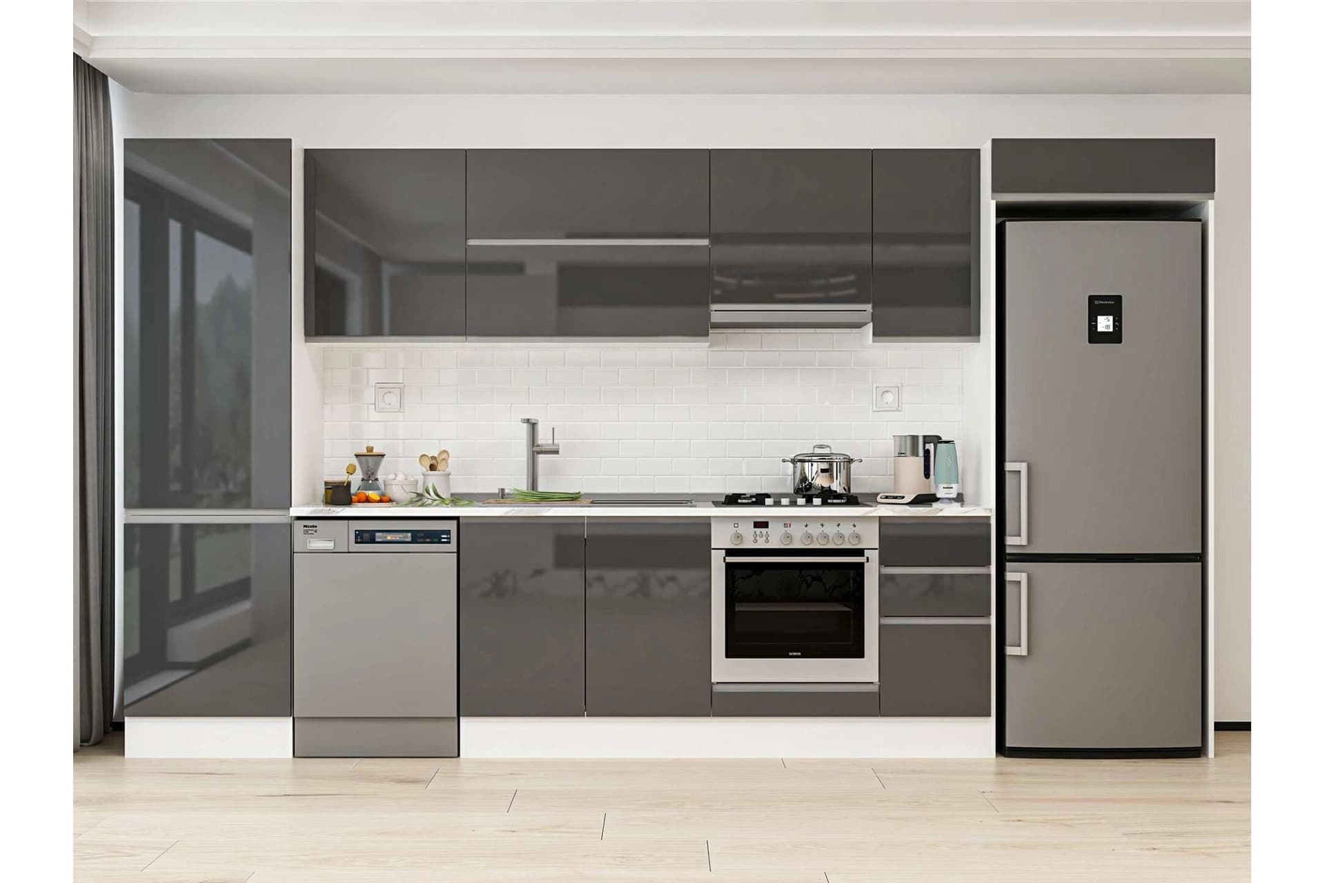 ALVİNKA 390X222 CM MUTFAK DOLABI, MBB E90B60S40 1 ANTRASİT SUNTALAM