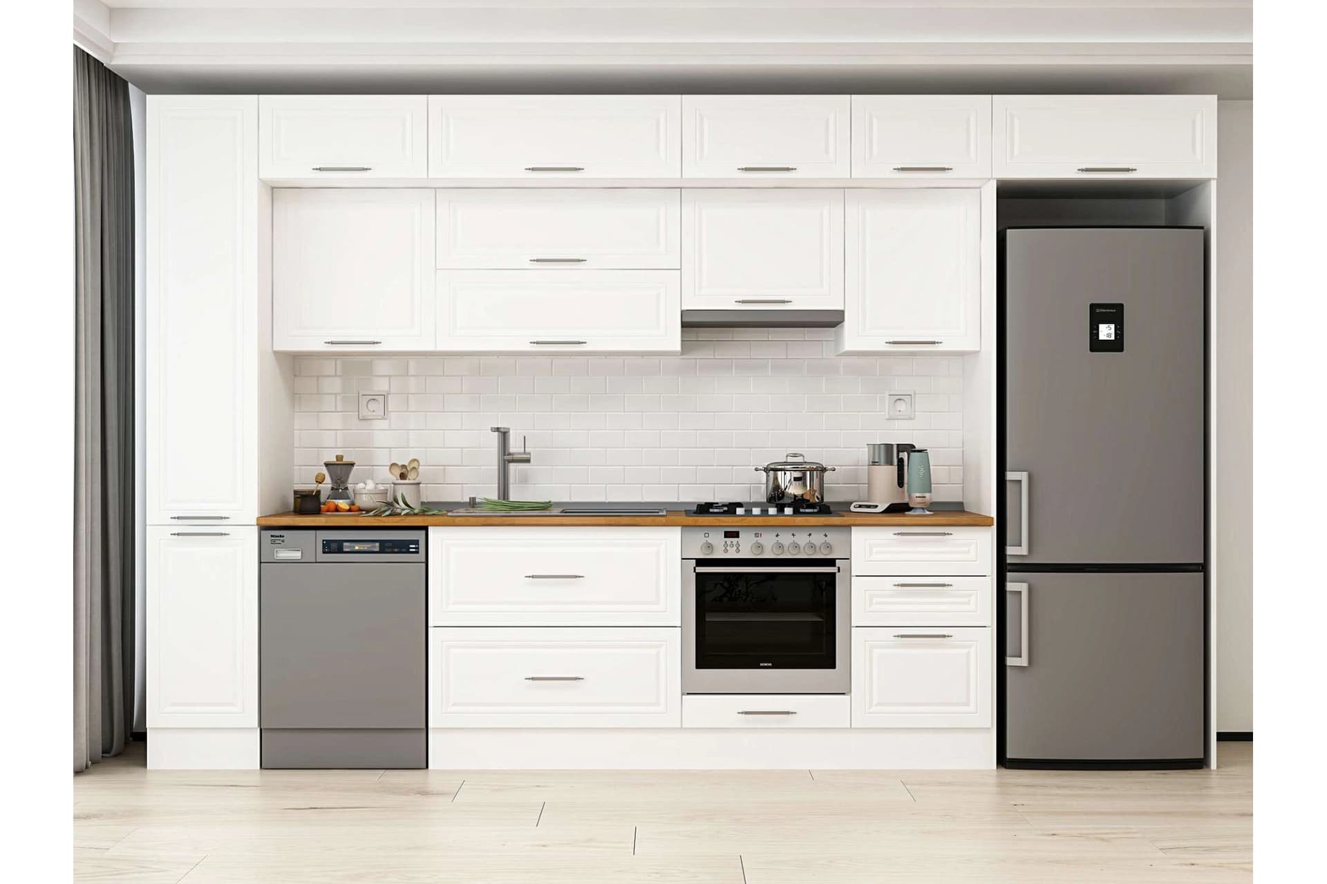 ALVİNKA 380X240 CM KLASİK MEBRAN MUTFAK DOLABI, MBB E90B40S50 1 MEBRAN BEYAZ SUNTALAM