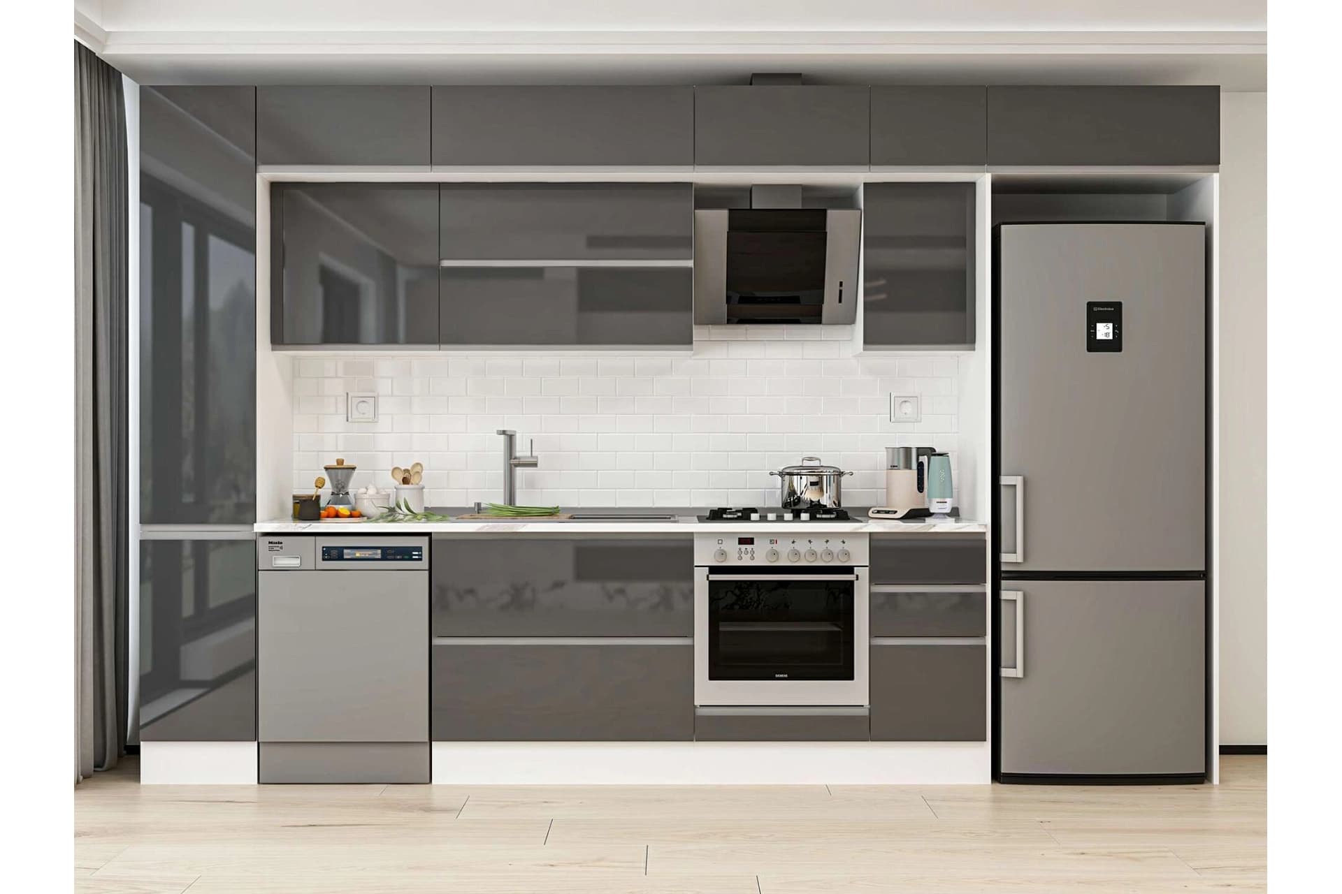ALVİNKA 370X240 CM MUTFAK DOLABI, MBB E90B40S40 2 ANTRASİT SUNTALAM