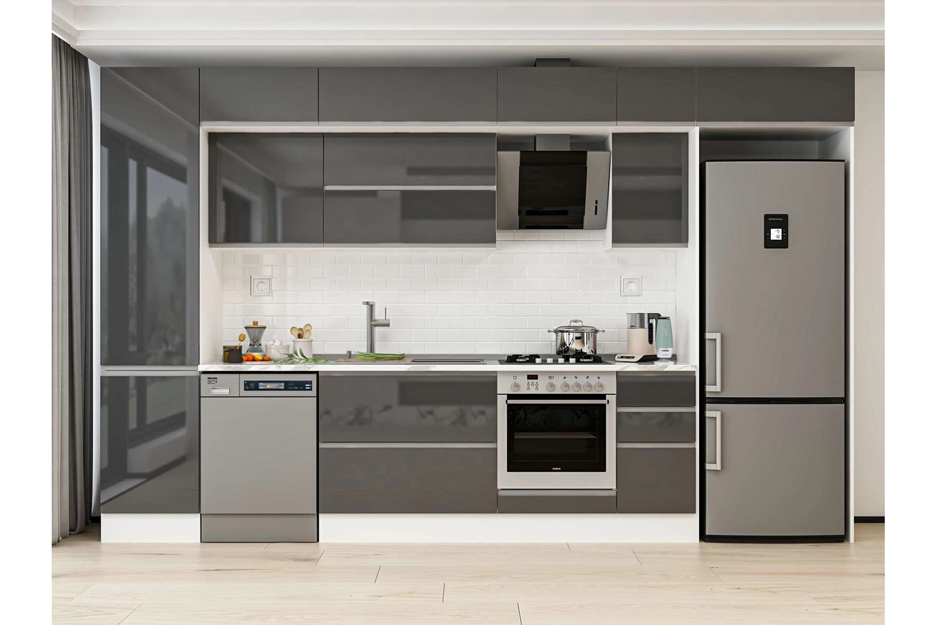 ALVİNKA 380X240 CM MUTFAK DOLABI, MBB E90B50S40 2 ANTRASİT SUNTALAM