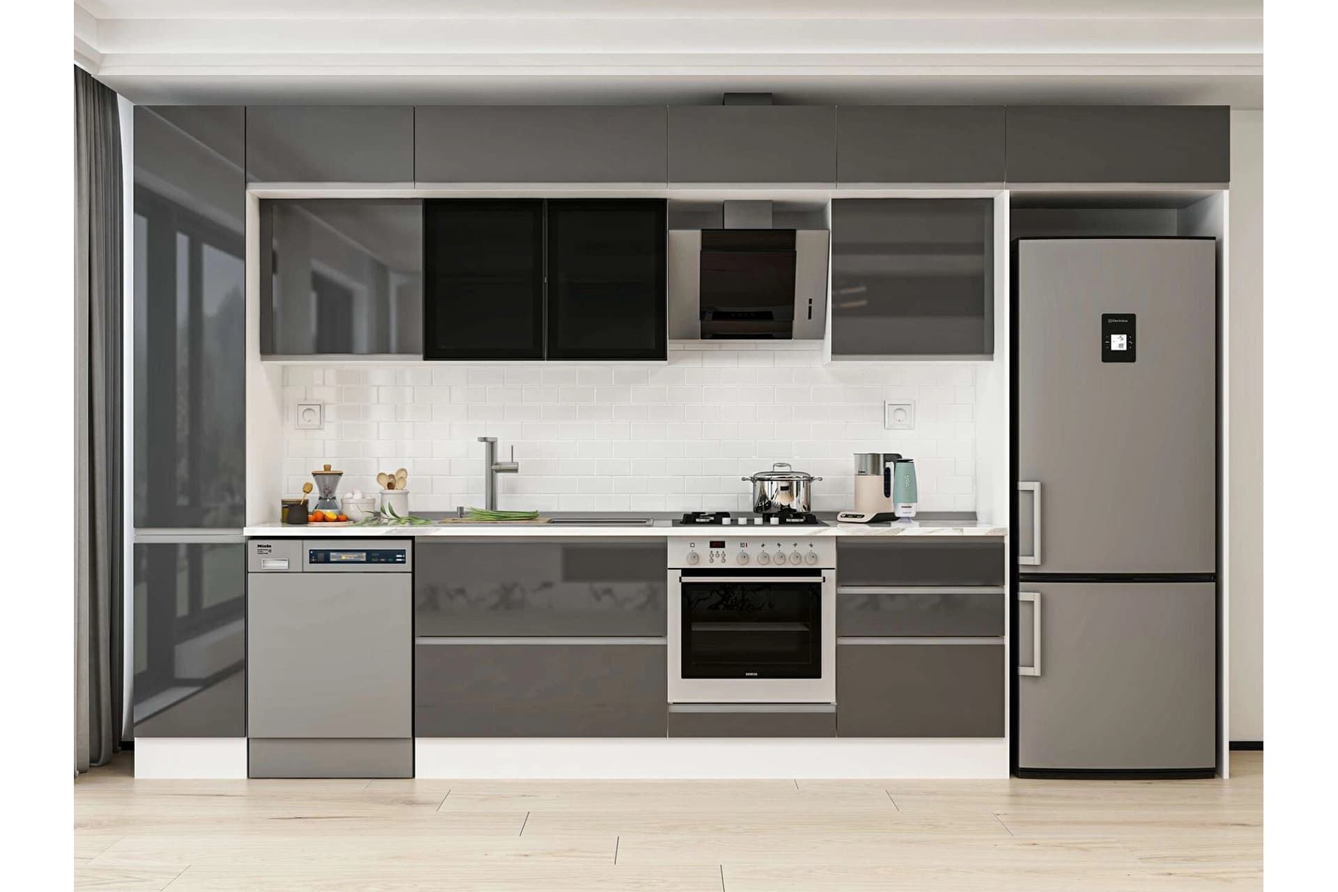 ALVİNKA 390X240 CM MUTFAK DOLABI, MBB E90B40S60 3 ANTRASİT SUNTALAM