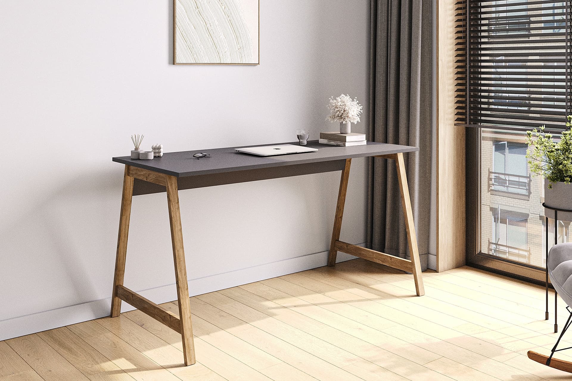 LAGOMOOD DENGE ÇALIŞMA MASASI, ANTRASİT CEVİZ 120 CM