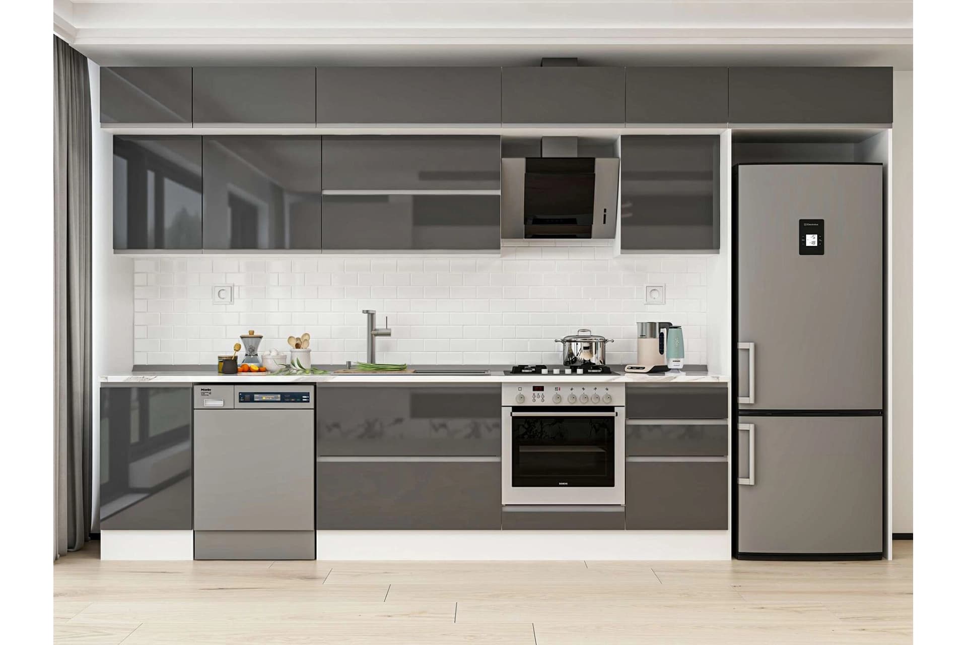 ALVİNKA 385X240 CM MUTFAK DOLABI, MB E90S45S50 2 ANTRASİT SUNTALAM