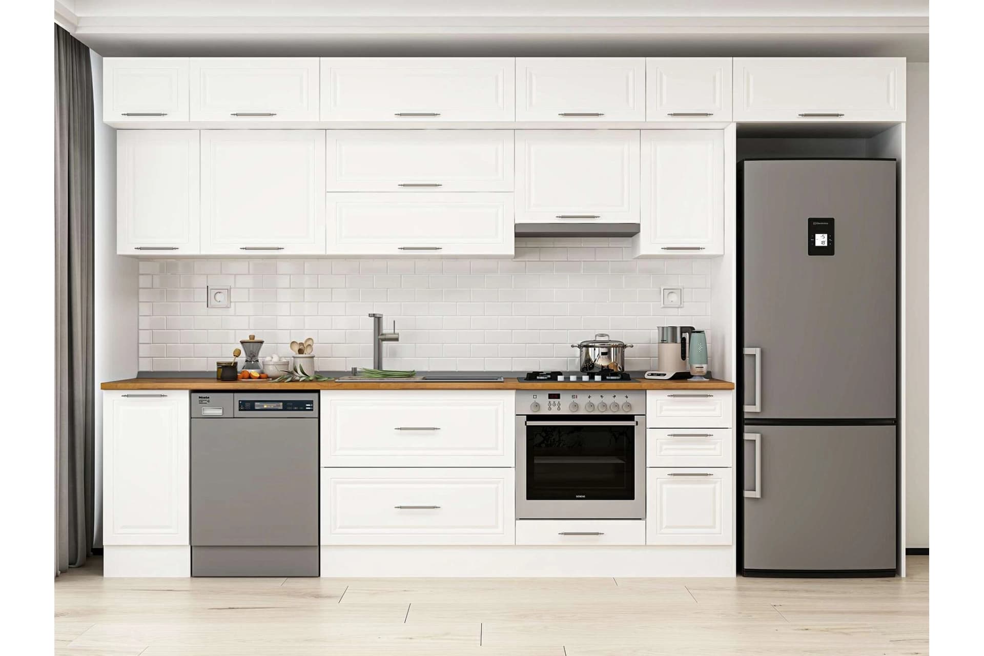 ALVİNKA 370X240 CM KLASİK MEBRAN MUTFAK DOLABI, MB E90S40S40 1 MEBRAN BEYAZ SUNTALAM