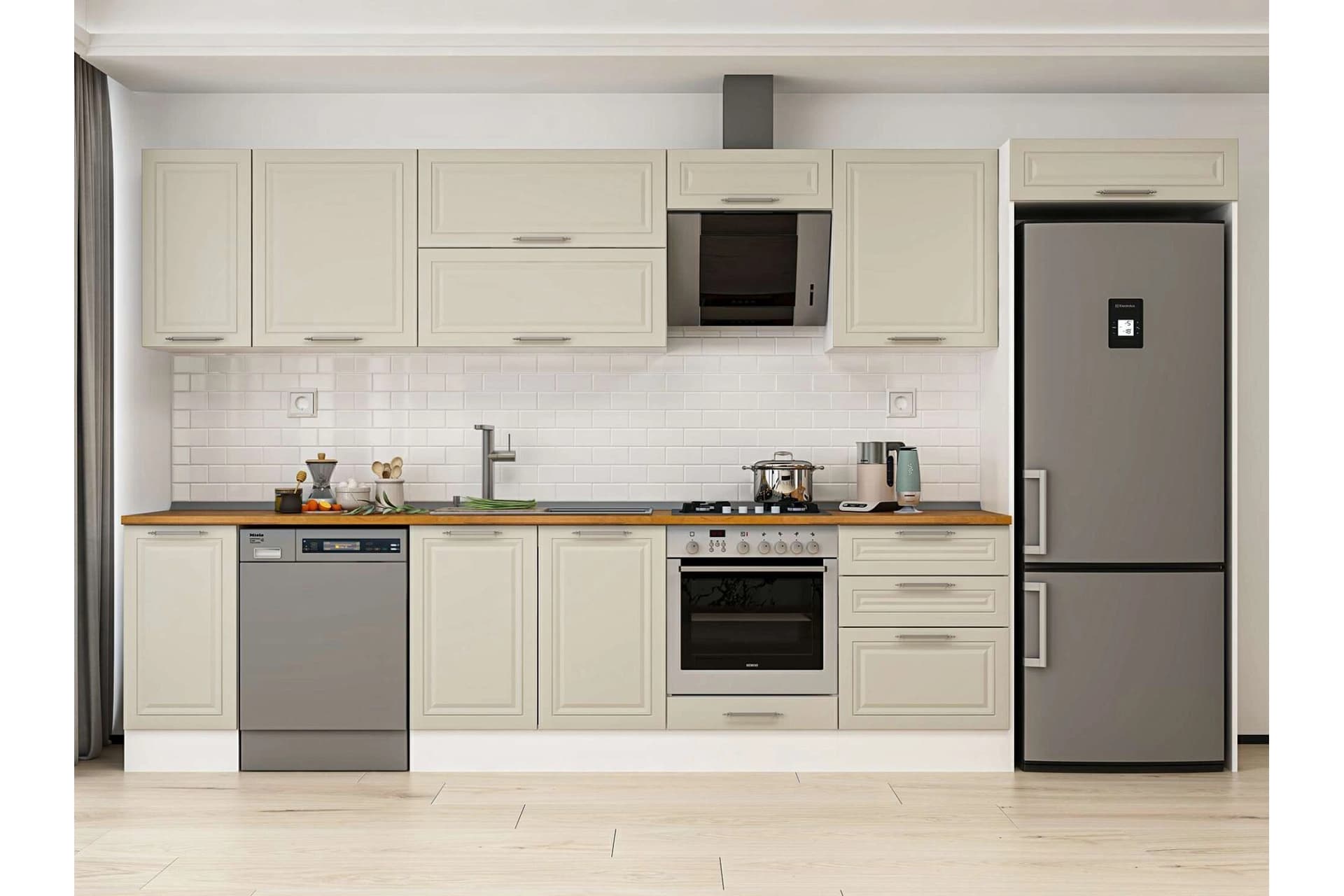 ALVİNKA 390X222 CM KLASİK MEBRAN MUTFAK DOLABI, MB E90S40S60 2 MEBRAN KUMTAŞI SUNTALAM