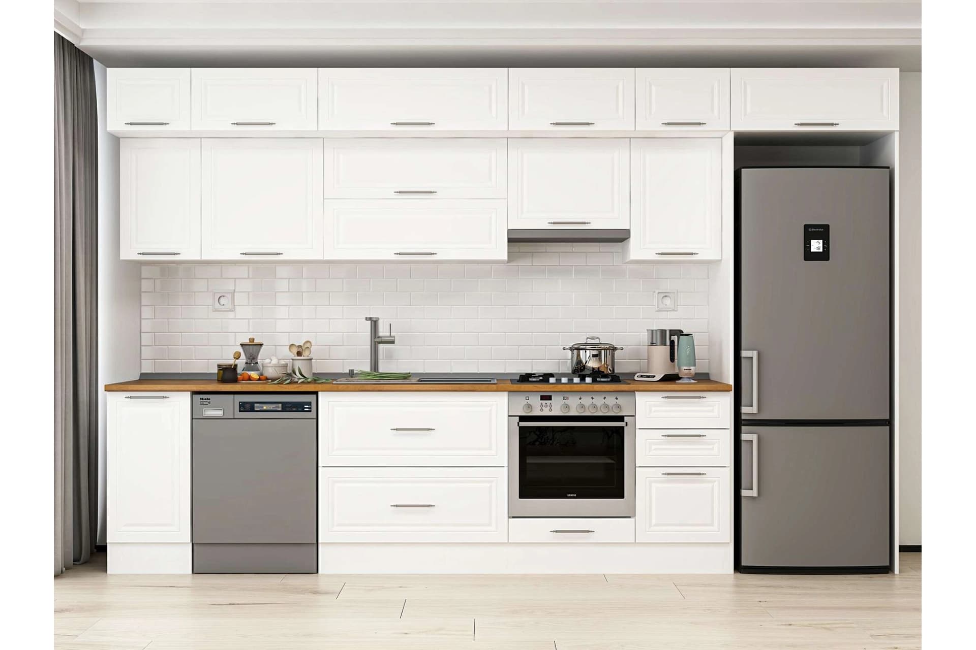 ALVİNKA 365X240 CM KLASİK MEBRAN MUTFAK DOLABI, MB E80S40S45 1 MEBRAN BEYAZ SUNTALAM