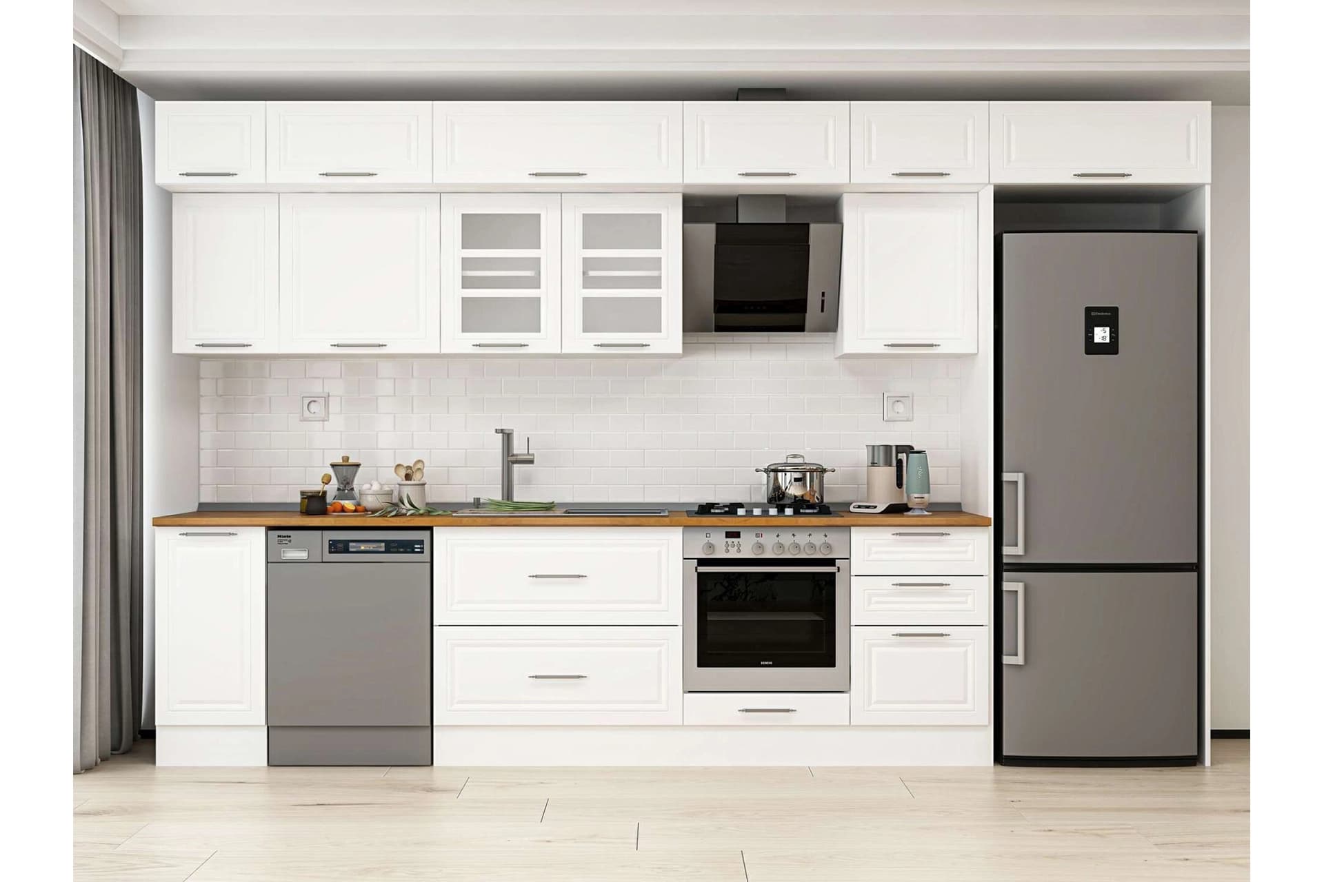 ALVİNKA 370X240 CM KLASİK MEBRAN MUTFAK DOLABI, MB E80S40S50 3 MEBRAN BEYAZ SUNTALAM