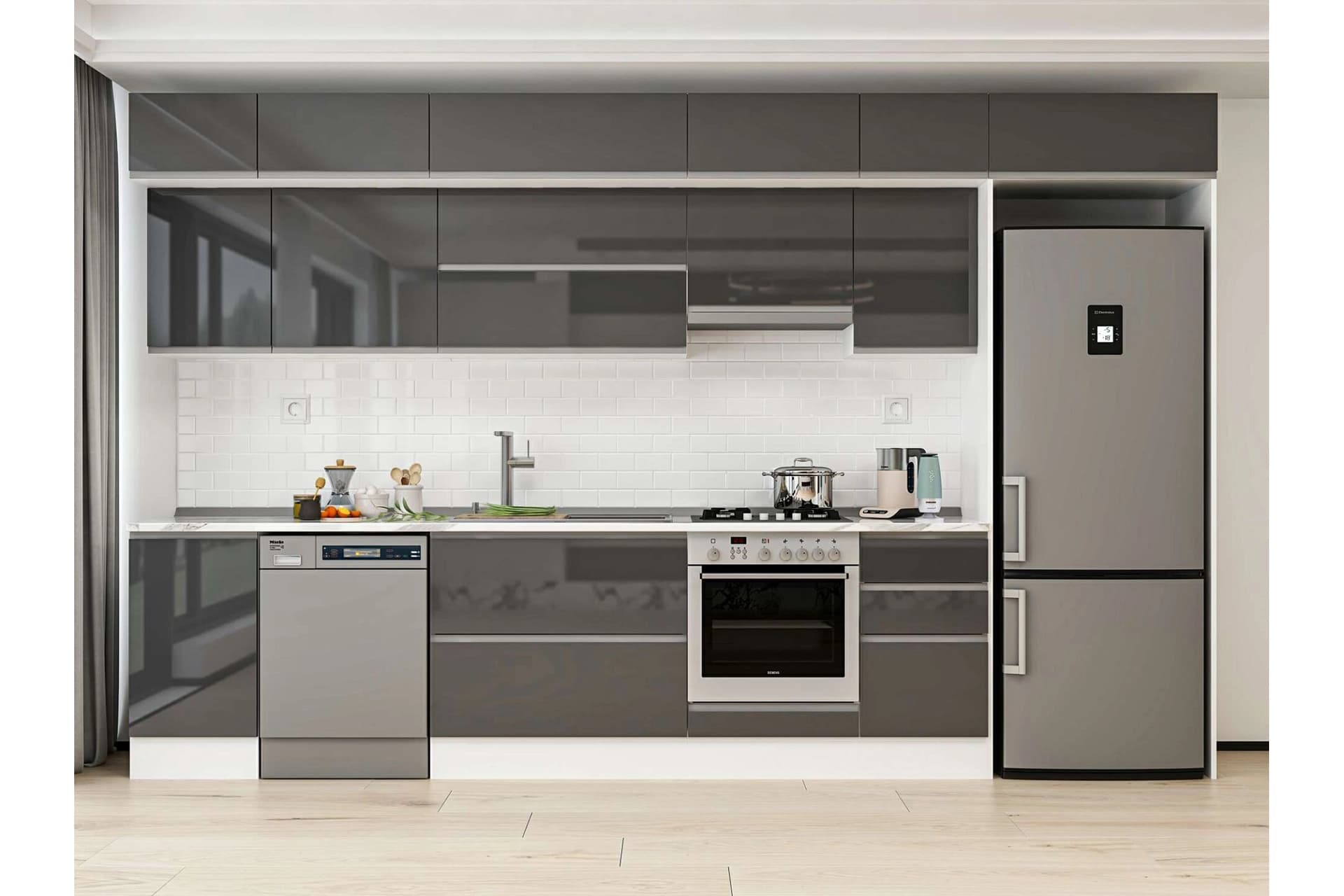ALVİNKA 380X240 CM MUTFAK DOLABI, MB E90S45S45 1 ANTRASİT SUNTALAM