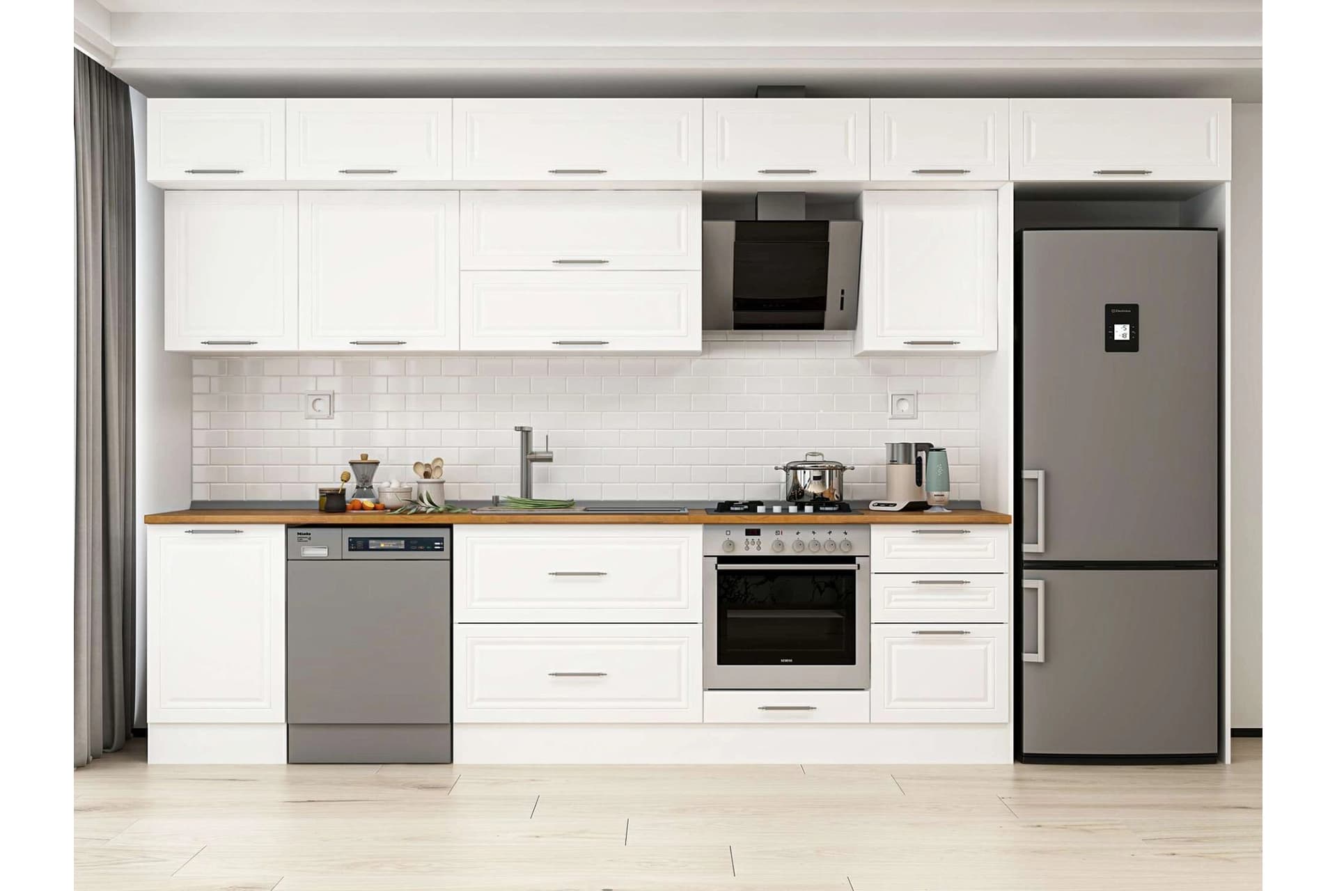 ALVİNKA 390X240 CM KLASİK MEBRAN MUTFAK DOLABI, MB E90S50S50 2 MEBRAN BEYAZ SUNTALAM