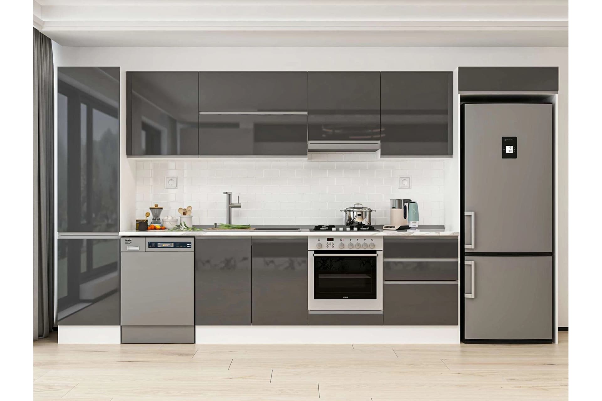 ALVİNKA 390X222 CM MUTFAK DOLABI, MBB E80B50S60 1 ANTRASİT SUNTALAM