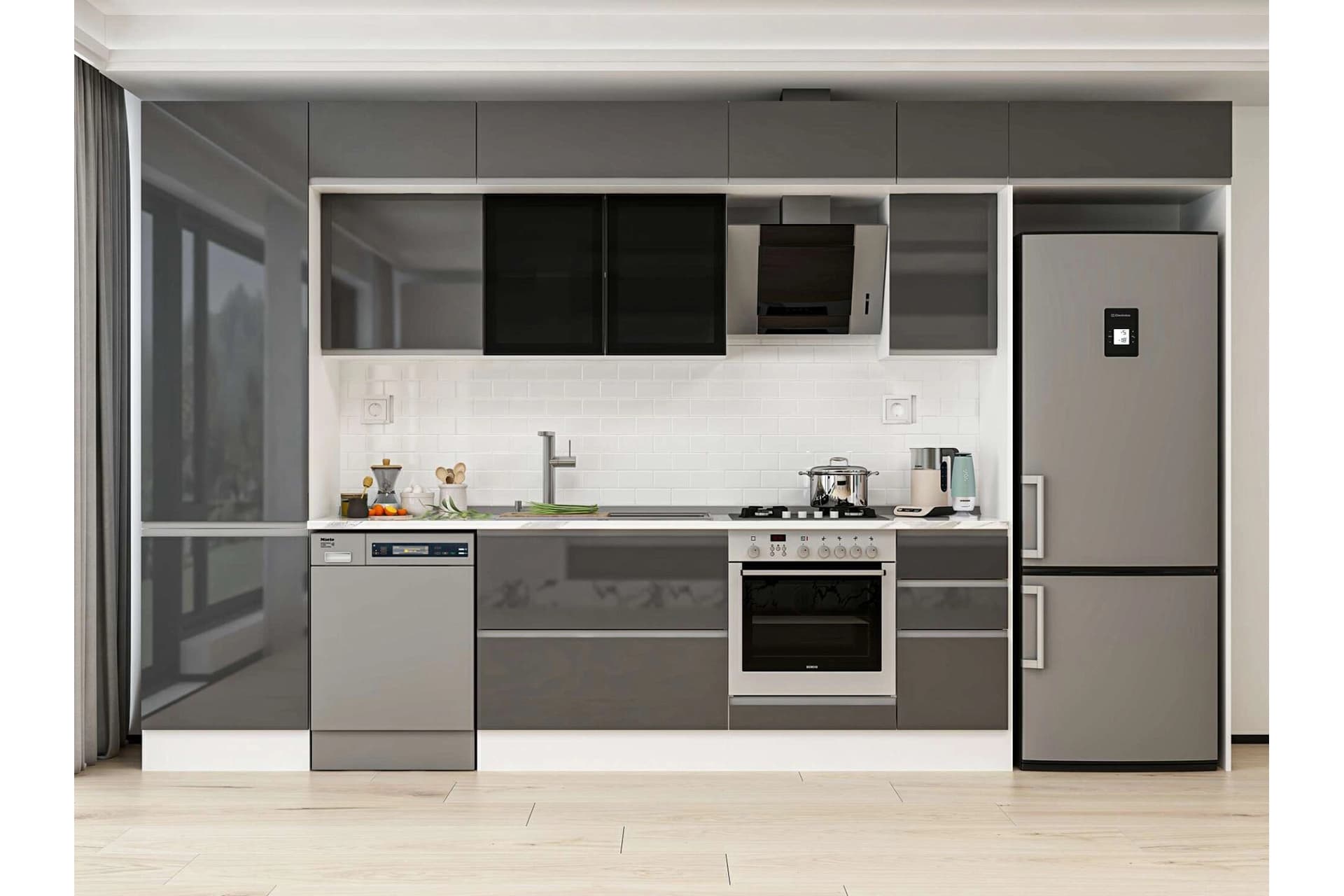 ALVİNKA 380X240 CM MUTFAK DOLABI, MBB E80B60S40 3 ANTRASİT SUNTALAM