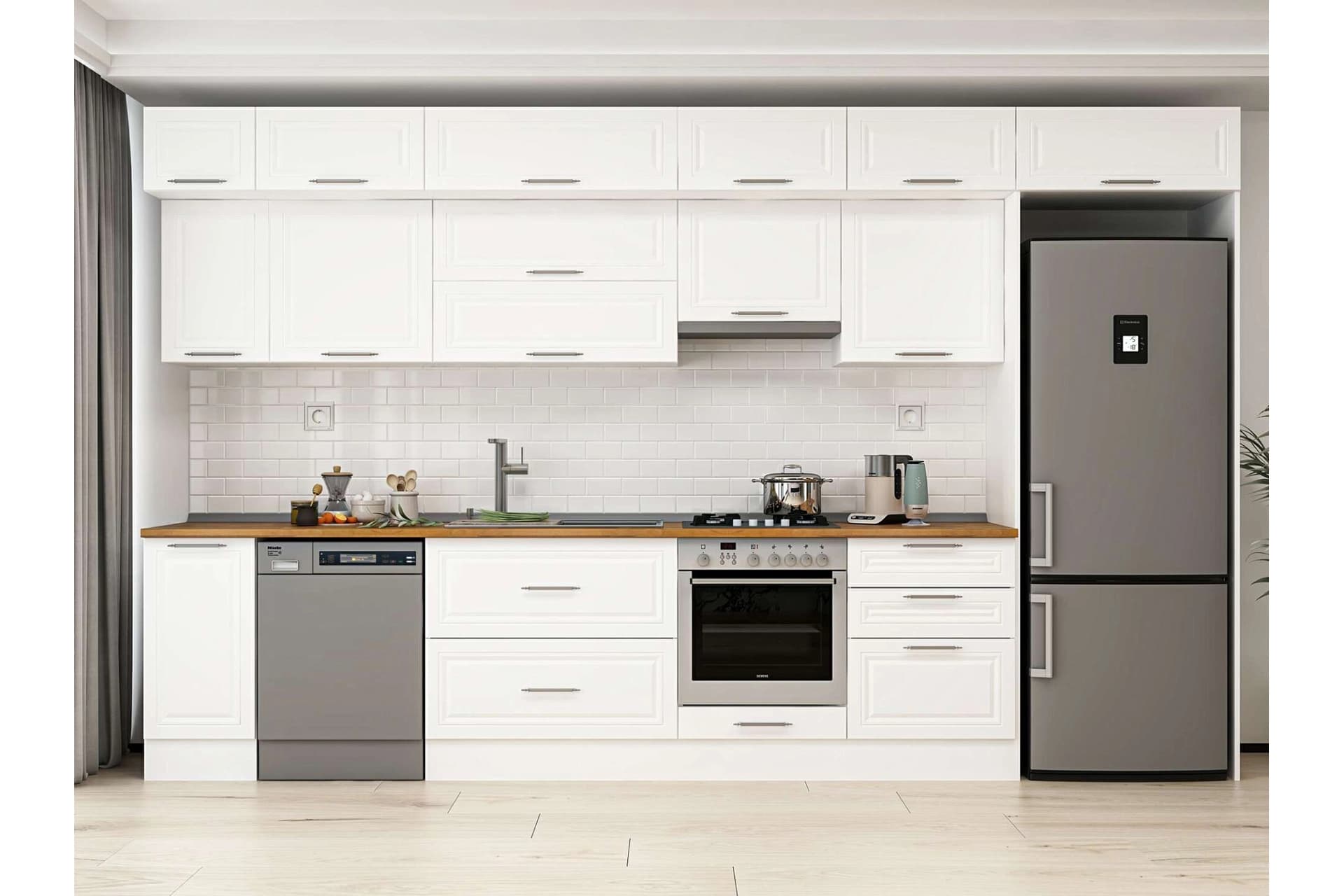ALVİNKA 380X240 CM KLASİK MEBRAN MUTFAK DOLABI, MB E80S40S60 1 MEBRAN BEYAZ SUNTALAM