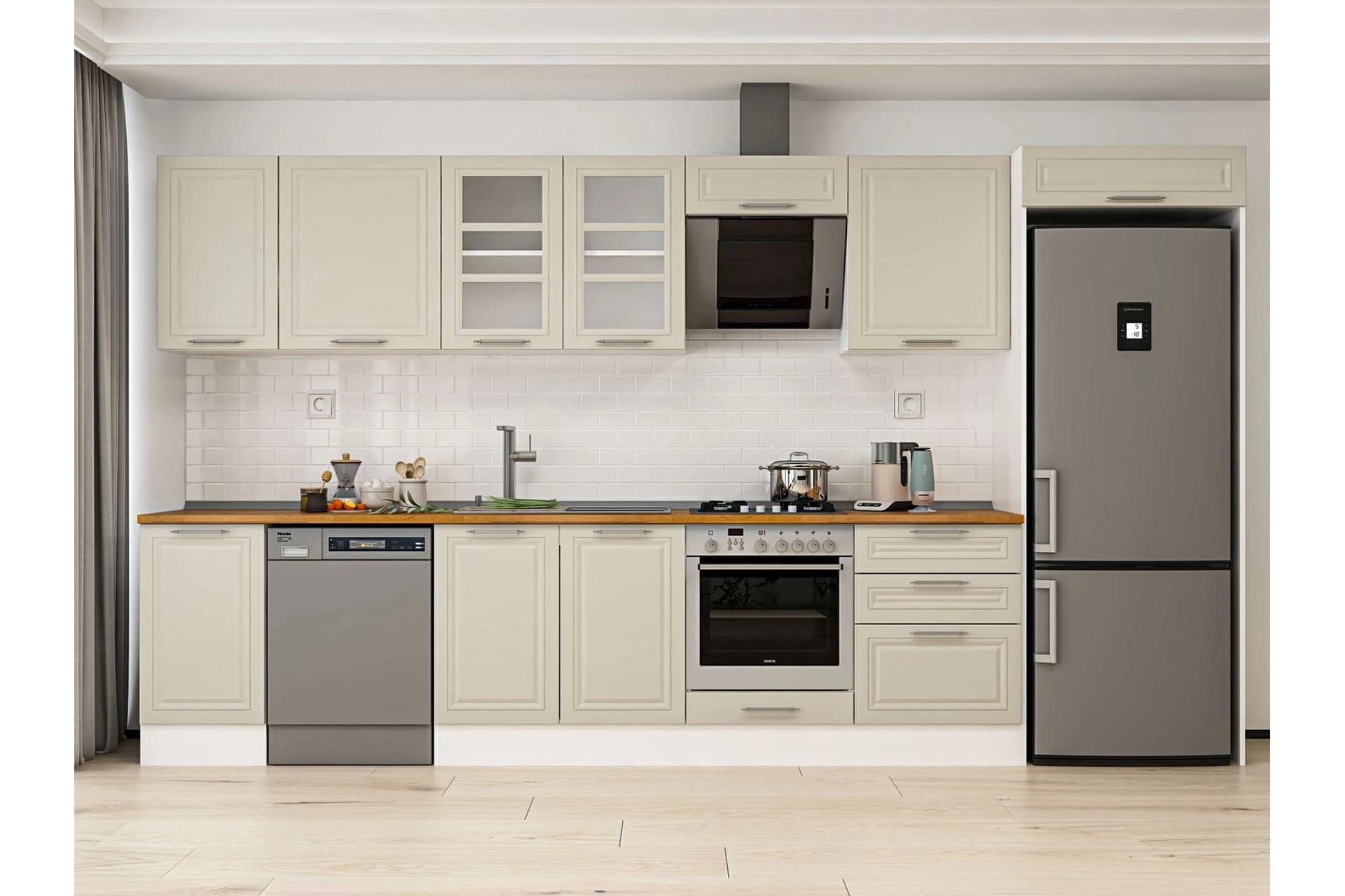 ALVİNKA 395X222 CM KLASİK MEBRAN MUTFAK DOLABI, MB E90S45S60 3 MEBRAN KUMTAŞI SUNTALAM
