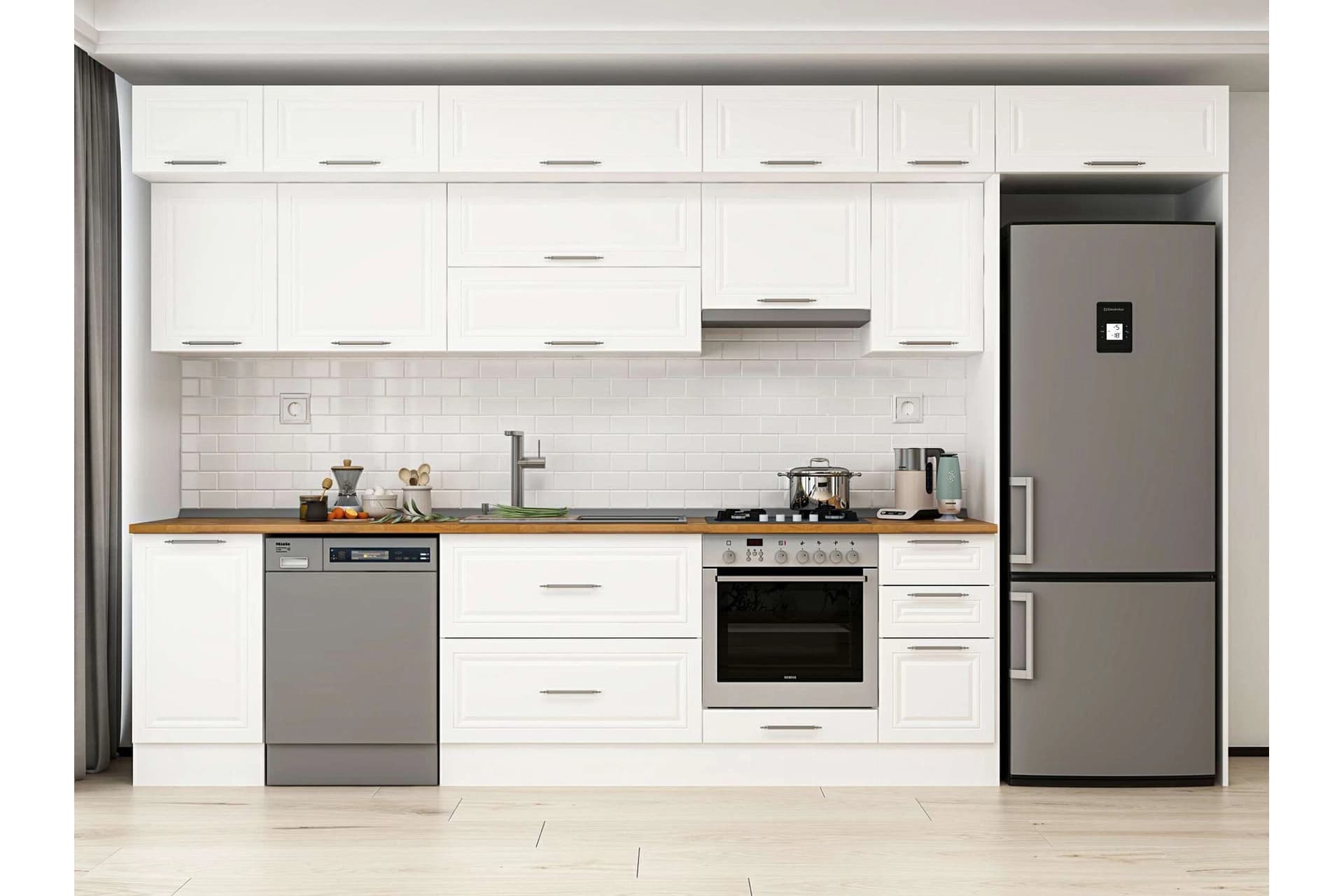 ALVİNKA 375X240 CM KLASİK MEBRAN MUTFAK DOLABI, MB E90S45S40 1 MEBRAN BEYAZ SUNTALAM