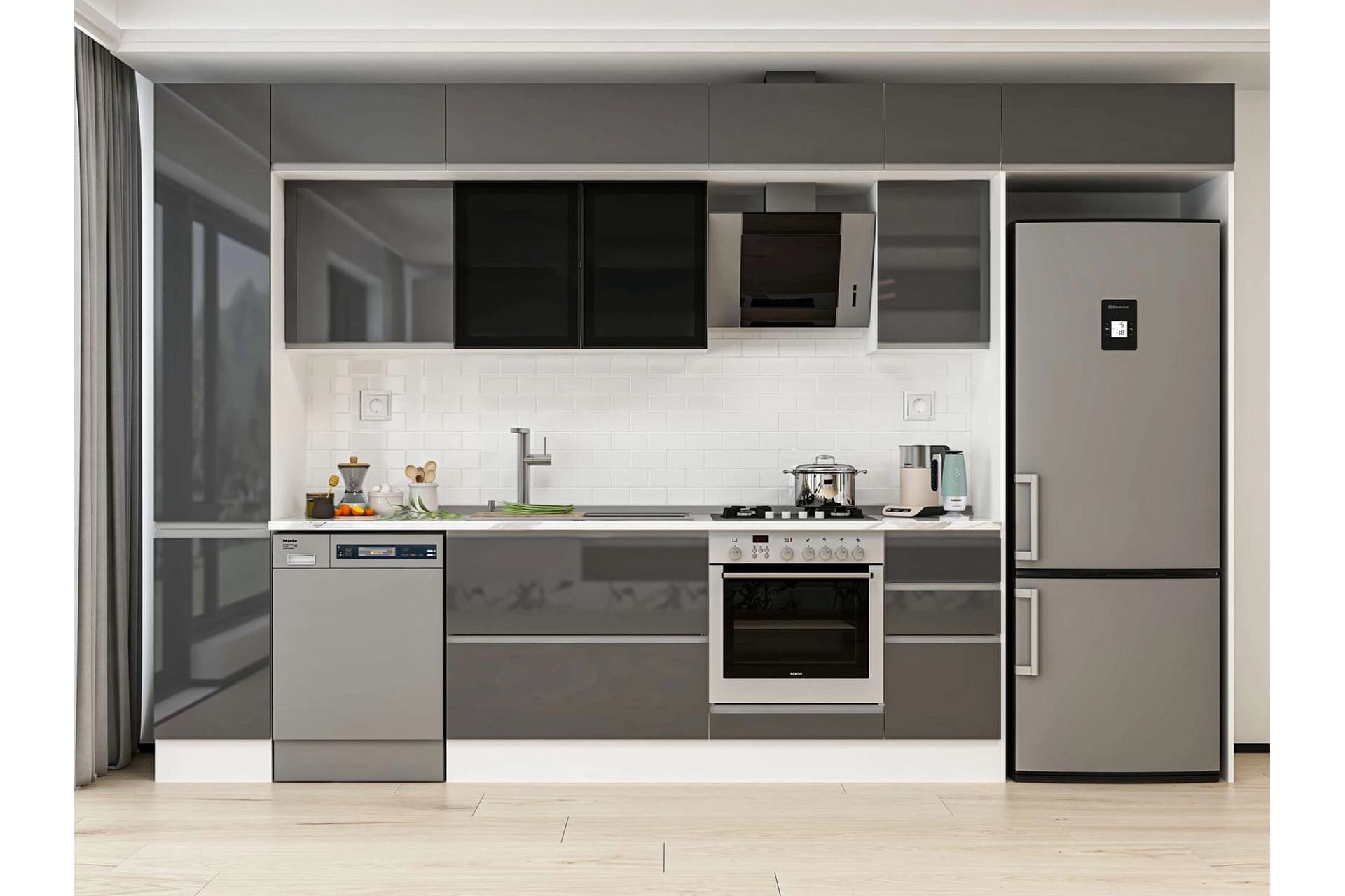ALVİNKA 370X240 CM MUTFAK DOLABI, MBB E90B40S40 3 ANTRASİT SUNTALAM