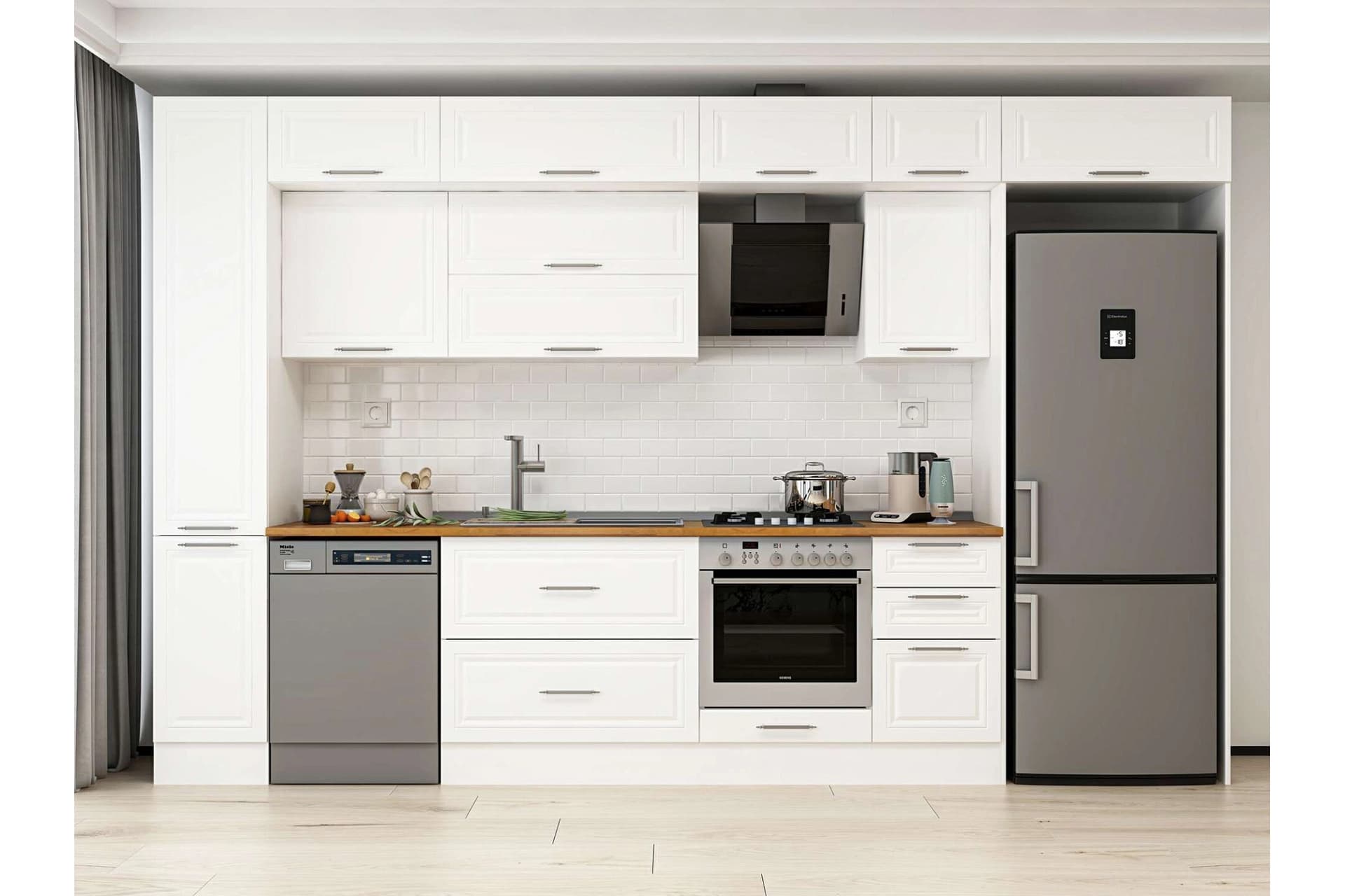 ALVİNKA 365X240 CM KLASİK MEBRAN MUTFAK DOLABI, MBB E80B40S45 2 MEBRAN BEYAZ SUNTALAM