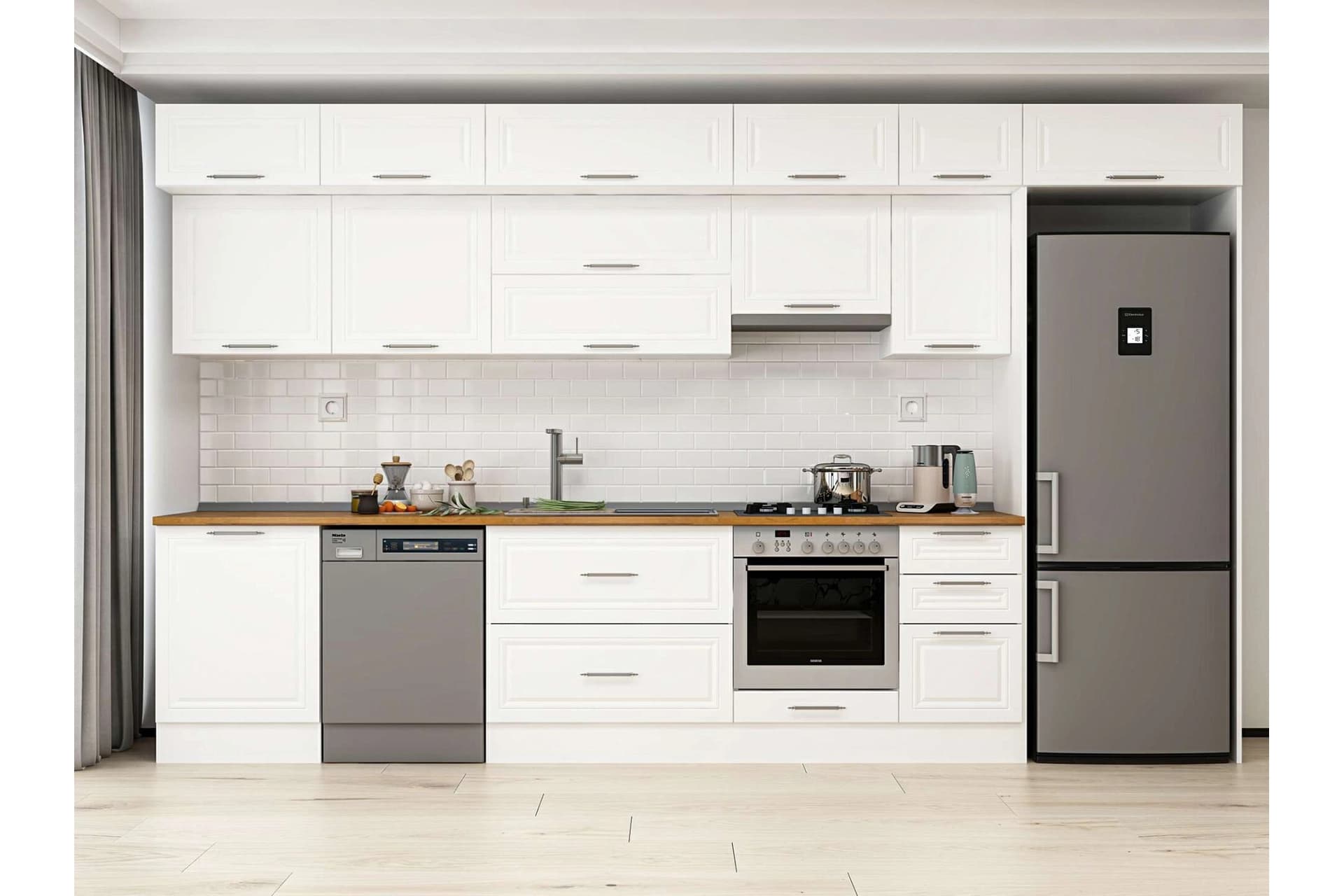 ALVİNKA 385X240 CM KLASİK MEBRAN MUTFAK DOLABI, MB E80S60S45 1 MEBRAN BEYAZ SUNTALAM