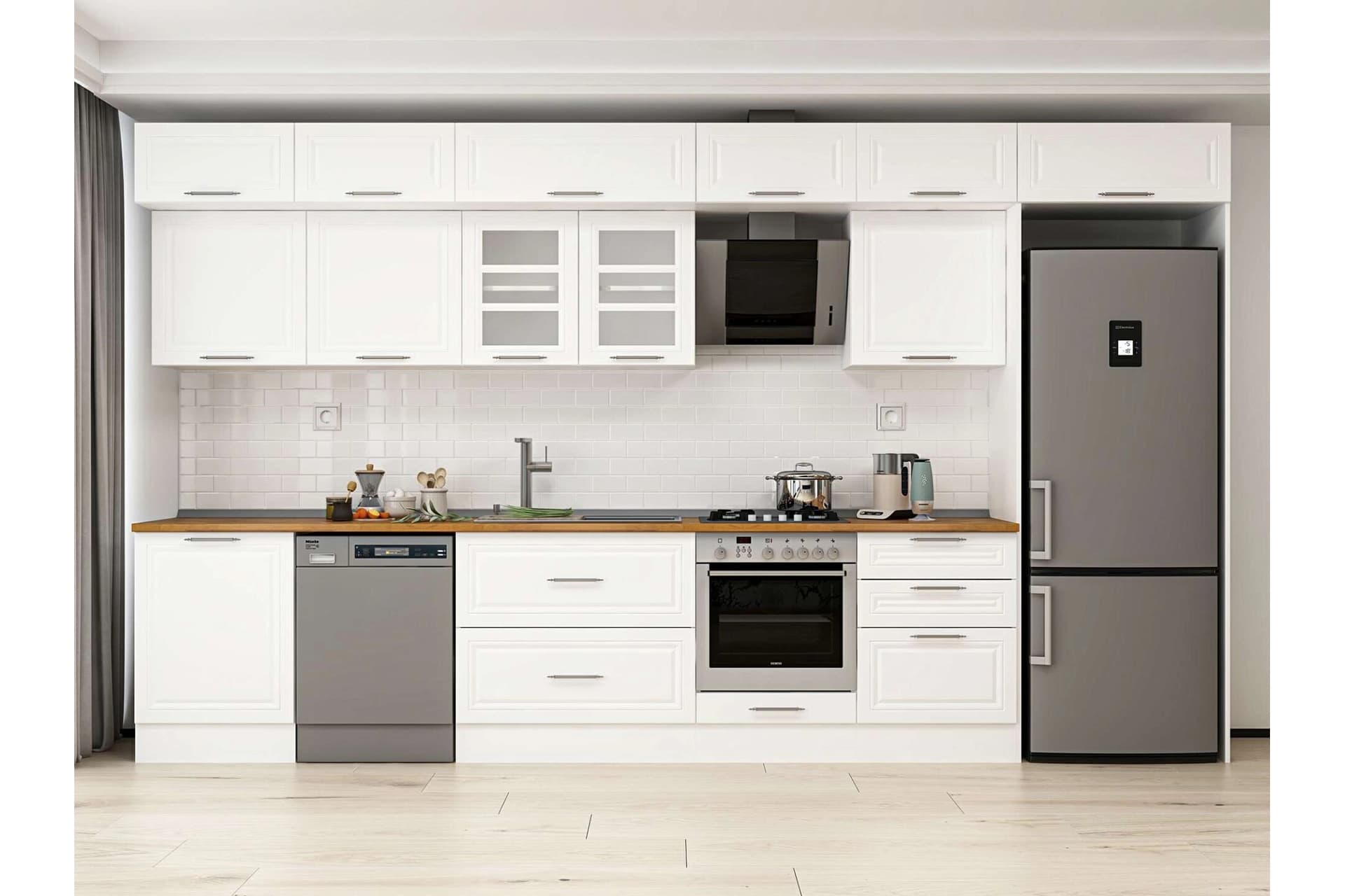 ALVİNKA 400X240 CM KLASİK MEBRAN MUTFAK DOLABI, MB E80S60S60 3 MEBRAN BEYAZ SUNTALAM