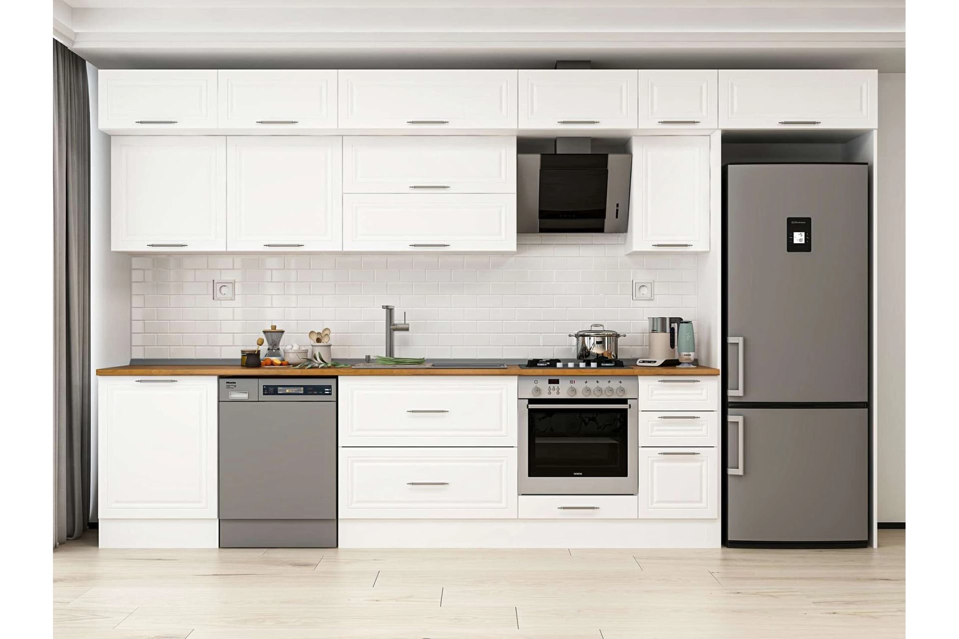 ALVİNKA 380X240 CM KLASİK MEBRAN MUTFAK DOLABI, MB E80S60S40 2 MEBRAN BEYAZ SUNTALAM