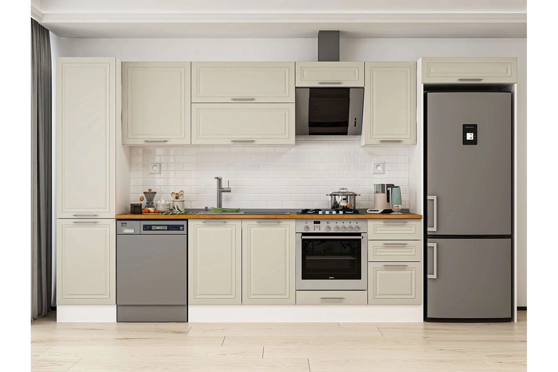 ALVİNKA 385X222 CM KLASİK MEBRAN MUTFAK DOLABI, MBB E90B50S45 2 MEBRAN KUMTAŞI MDF