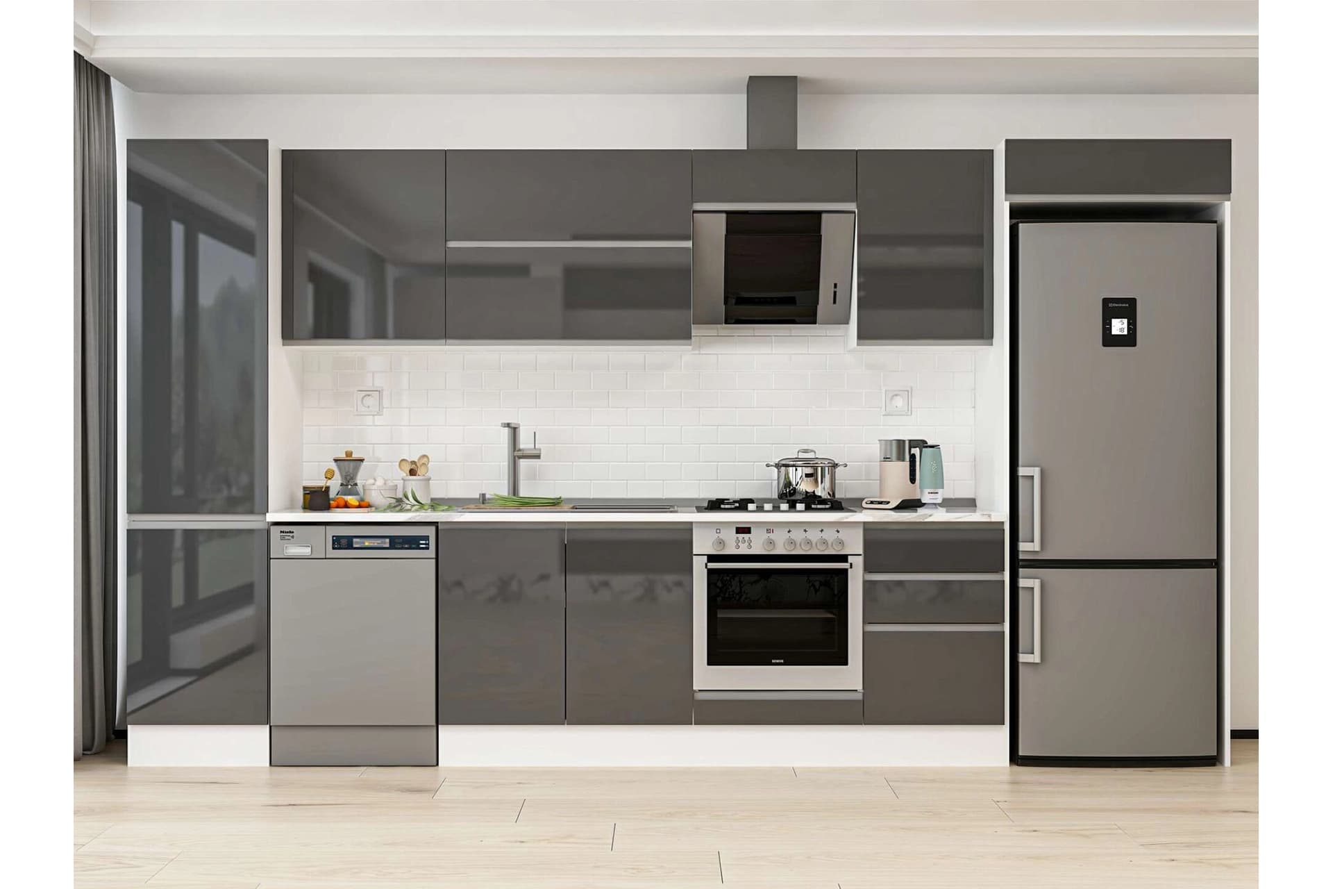 ALVİNKA 390X222 CM MUTFAK DOLABI, MBB E90B50S50 2 ANTRASİT SUNTALAM