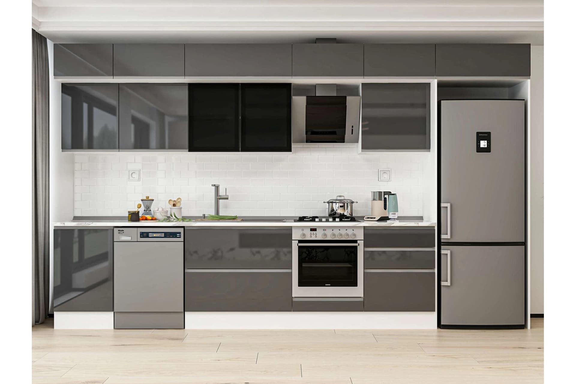 ALVİNKA 400X240 CM MUTFAK DOLABI, MB E90S50S60 3 ANTRASİT SUNTALAM